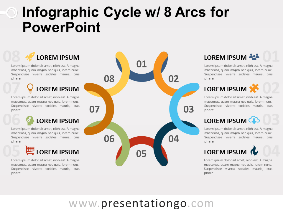 Infografía Cíclica Con 8 Arcos Gratis Para PowerPoint