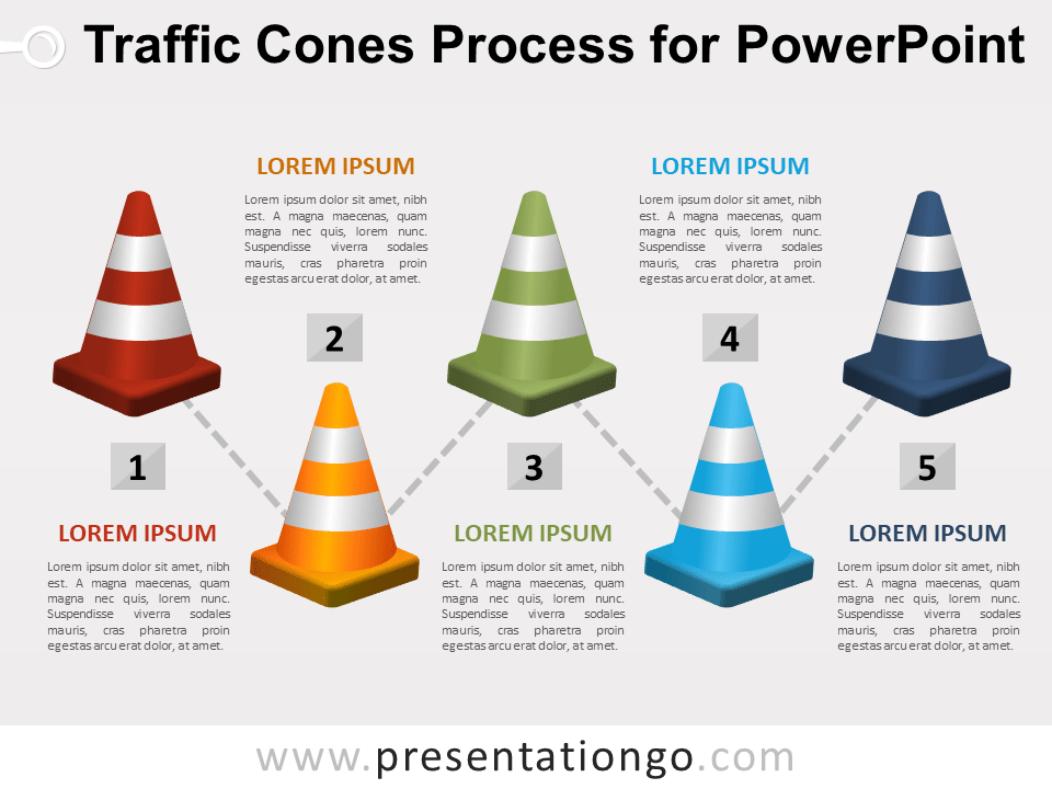 Proceso de Conos de Tráfico Gratis Para PowerPoint
