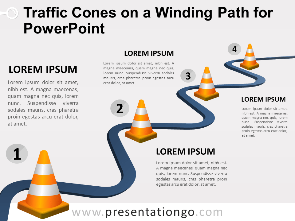Conos de Tráfico en Un Camino Sinuoso Gratis Para PowerPoint