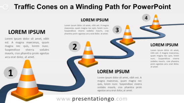 Conos de Tráfico en Un Camino Sinuoso Gratis Para PowerPoint