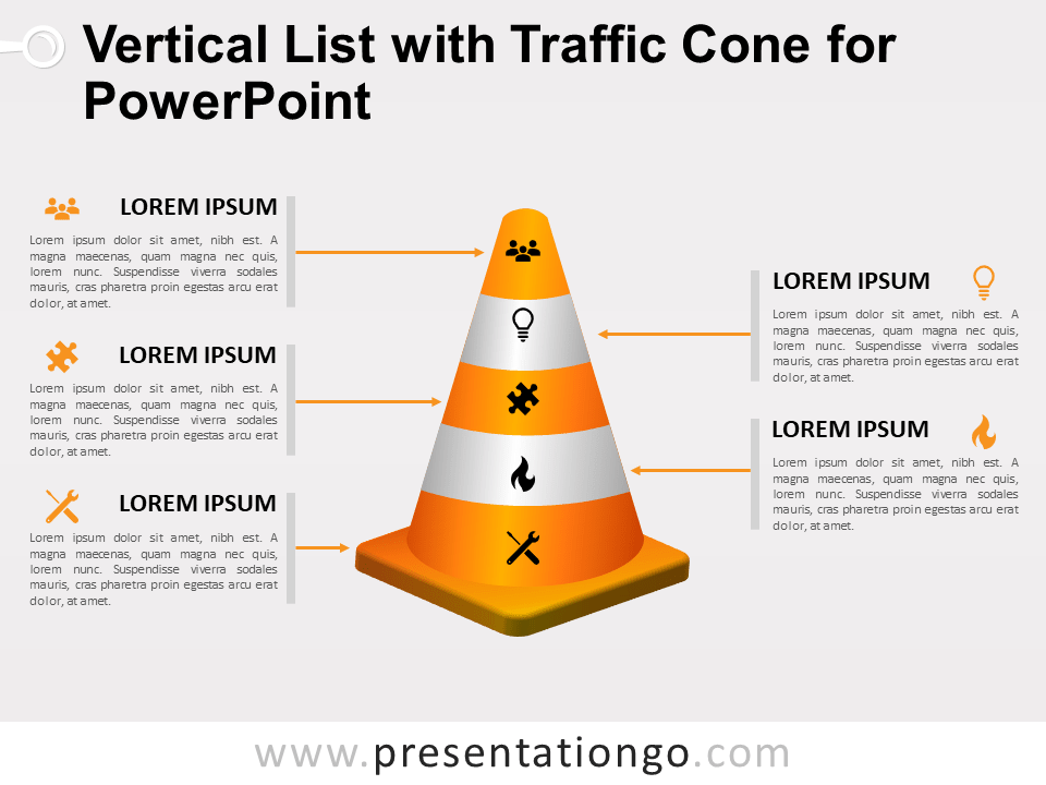 Lista Vertical Con Cono de Tráfico Gratis Para PowerPoint