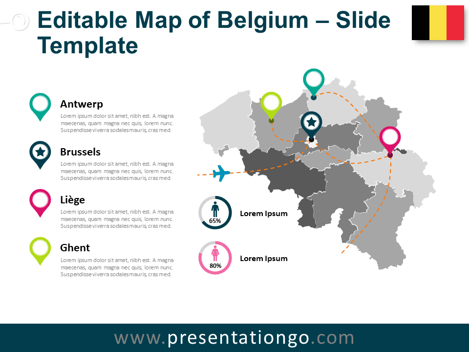 Mapa de Bélgica Gratis Para PowerPoint Y Google Slides
