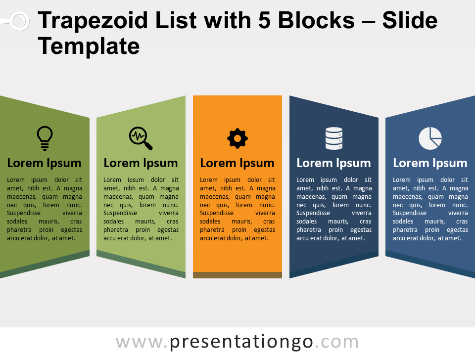 Lista de Trapezoides Con 5 Bloques Gratis Para PowerPoint Y Google Slides