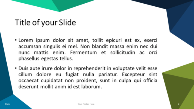 Plantilla Gratis de Mosaico de Triángulos Azul-Verde Para PowerPoint Y Google Slides - Diapositiva de Título Y Contenido