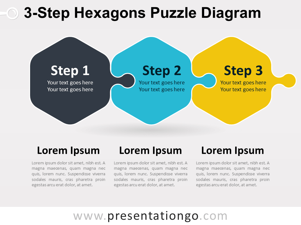 Diagrama gratis de Rompecabezas Hexagonal de 3 Etapas Para Powerpoint