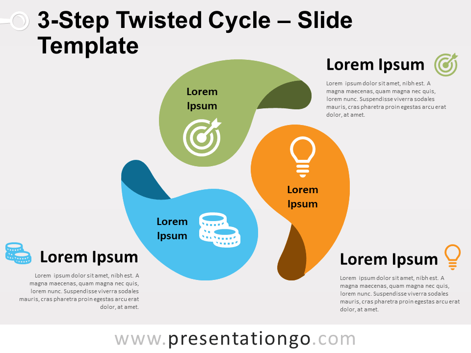 Ciclo Retorcido de 3 Pasos Gratis Para PowerPoint Y Google Slides