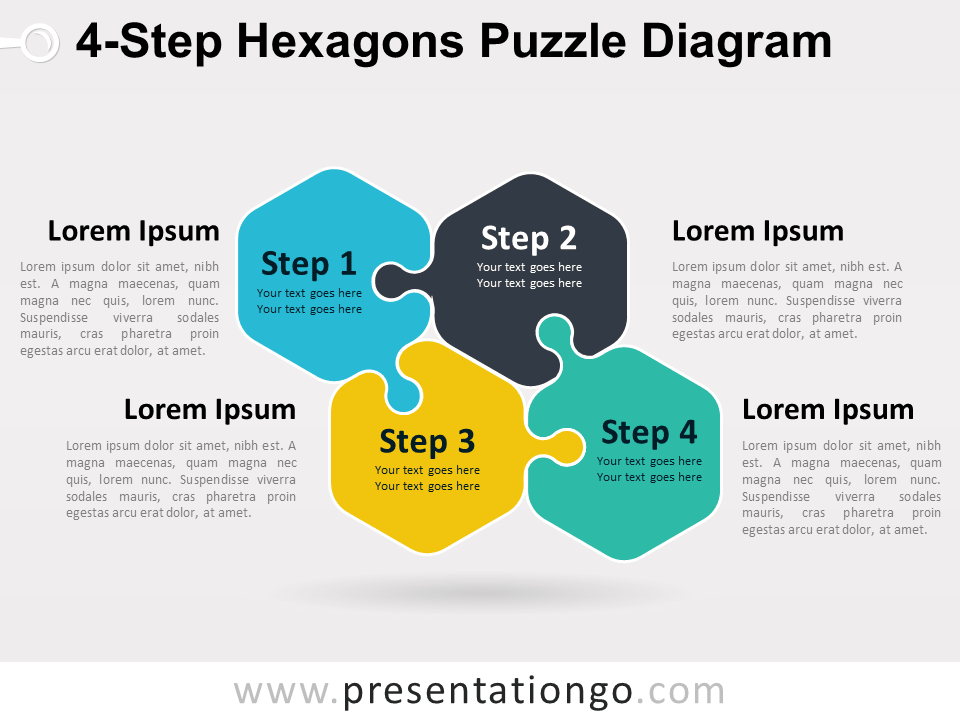 Diagrama gratis de Rompecabezas Hexagonal de 4 Etapas Para Powerpoint
