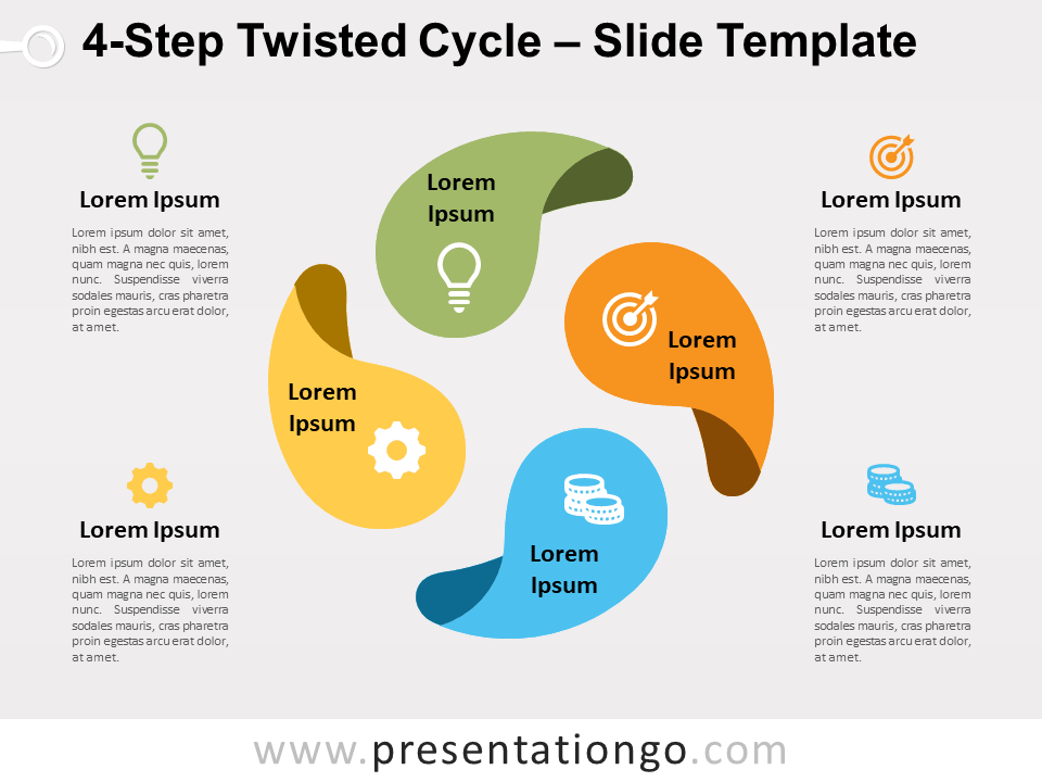 Ciclo Retorcido de 4 Pasos Gratis Para PowerPoint Y Google Slides