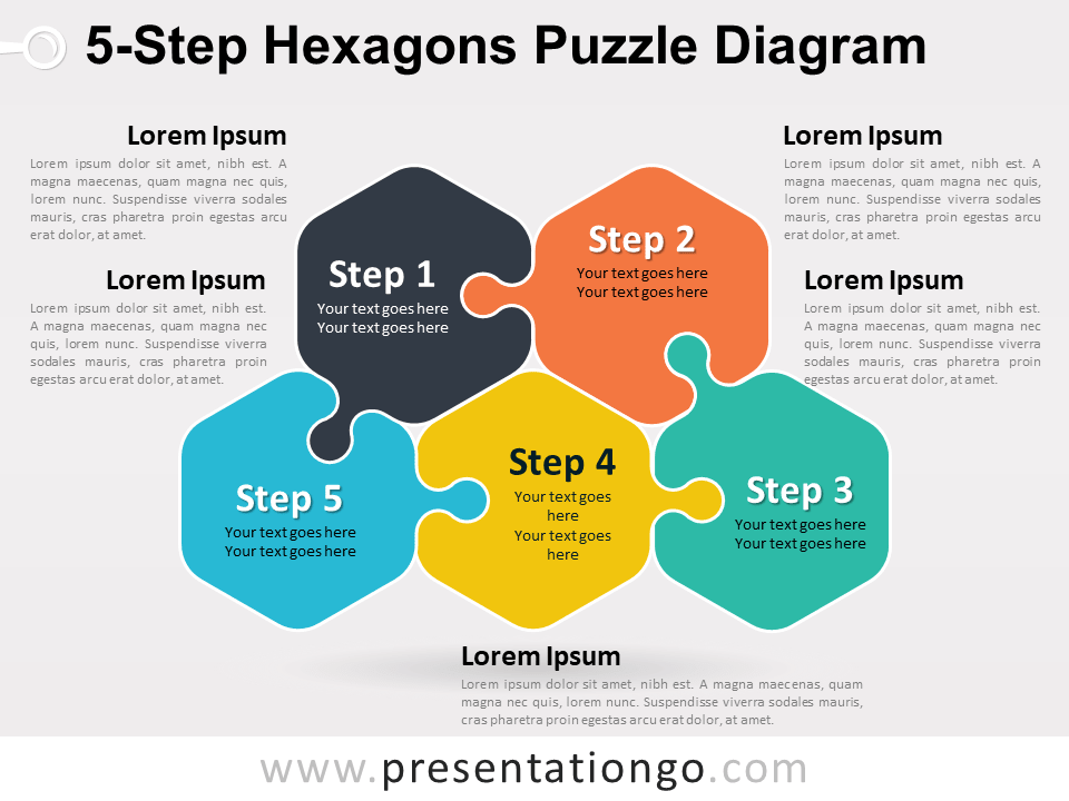 Diagrama gratis de Rompecabezas Hexagonal de 5 Etapas Para Powerpoint