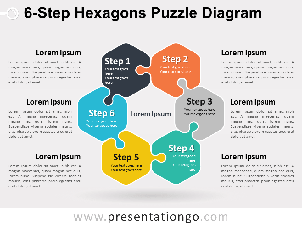 Diagrama gratis de Rompecabezas Hexagonal de 6 Etapas Para Powerpoint