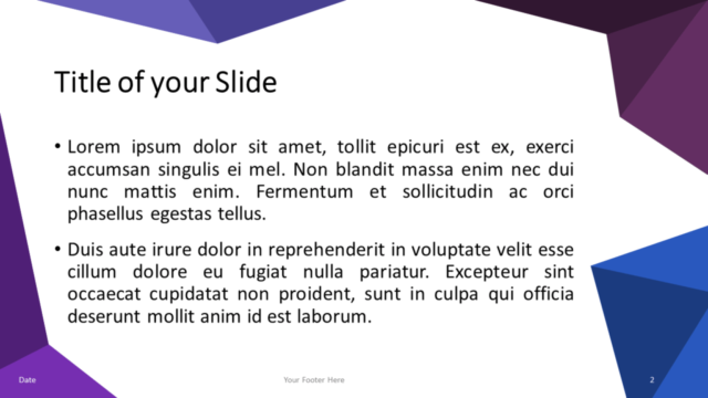 Plantilla Gratis de Mosaico de Triángulos Azules y Púrpuras Para PowerPoint Y Google Slides - Diapositiva de Título Y Contenido