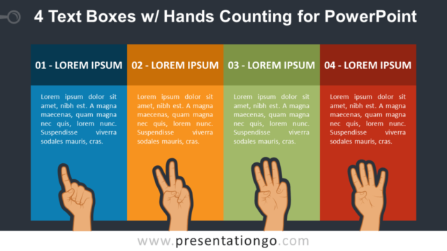 4 Cuadros de Texto Con Manos Contando Gratis Para PowerPoint