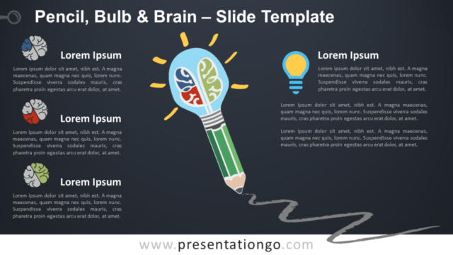 Lápiz, Bombilla Y Cerebro Para PowerPoint Y Google Slides