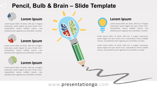 Lápiz, Bombilla Y Cerebro Para PowerPoint Y Google Slides