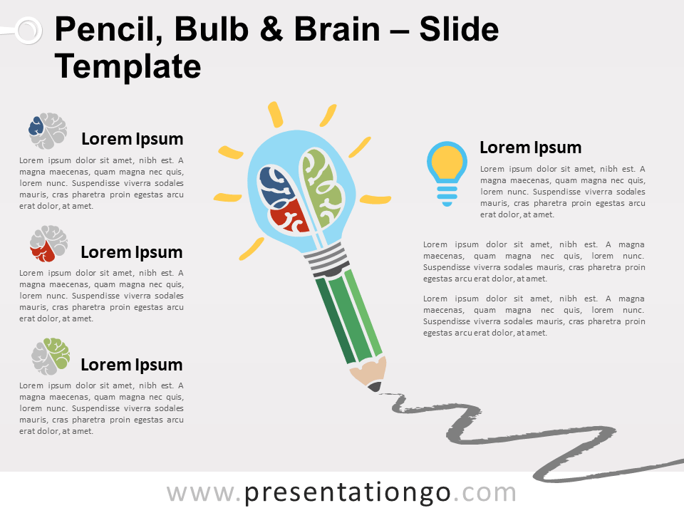 Lápiz, Bombilla Y Cerebro Para PowerPoint Y Google Slides