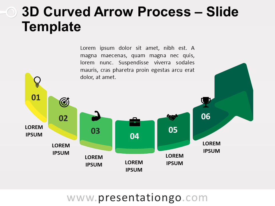 Proceso Gratis de Flecha Curva 3D Para PowerPoint Y Google Slides