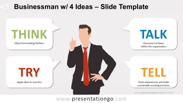 Hombre de Negocios Con Cuatro Ideas Para PowerPoint Y Google Slides