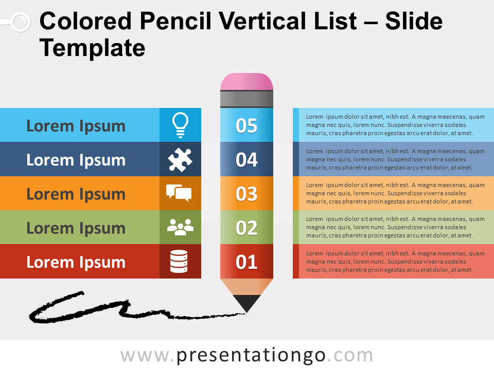 Lista Vertical de Lápices de Colores Gratis Para PowerPoint Y Google Slides