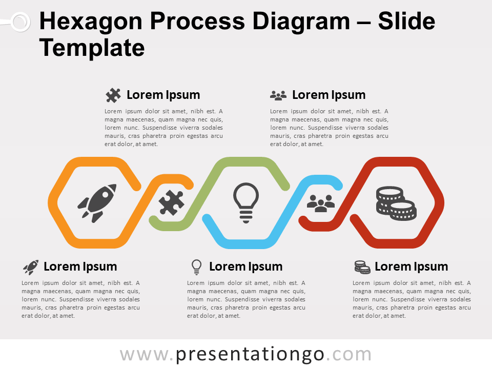 Diagrama Gratis de Proceso de Hexágonos Con 5 Pasos Para PowerPoint Y Google Slides