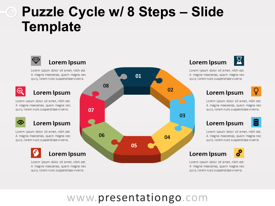 Ciclo de Puzzle Con 8 Pasos Gratis Para PowerPoint Y Google Slides