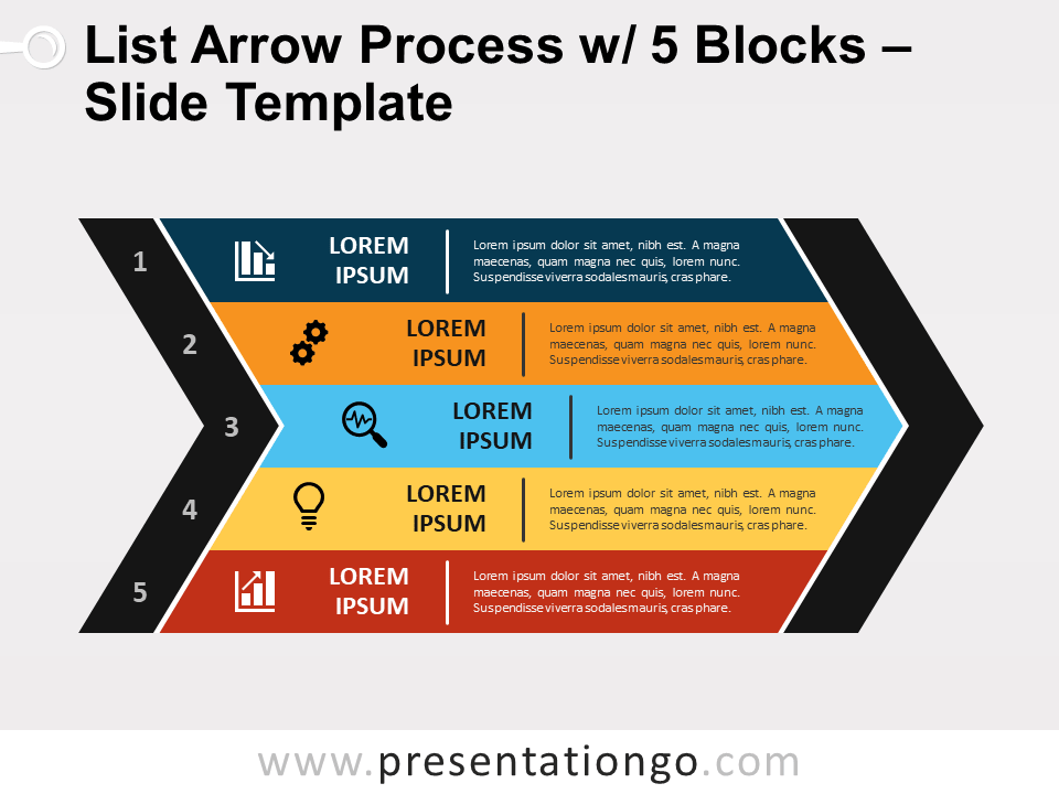Lista de Flechas de Proceso Con 5 Bloques Gratis Para PowerPoint Y Google Slides