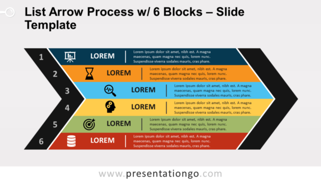 Proceso de Flecha de Lista Con 6 Bloques Gratis Para PowerPoint Y Google Slides