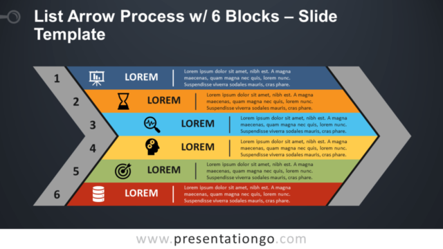 Proceso de Flecha de Lista Con 6 Bloques Gratis Para PowerPoint Y Google Slides