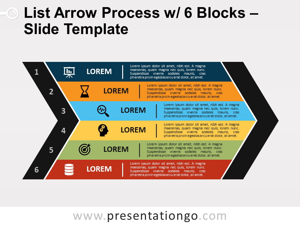 Proceso de Flecha de Lista Con 6 Bloques Gratis Para PowerPoint Y Google Slides