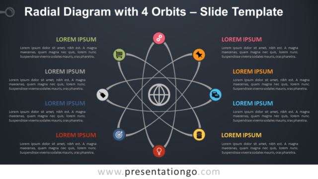 Diagrama Gratis Radial Con 4 Órbitas Para PowerPoint Y Google Slides