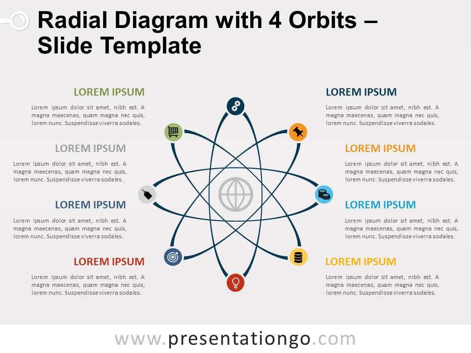 Diagrama Gratis Radial Con 4 Órbitas Para PowerPoint Y Google Slides