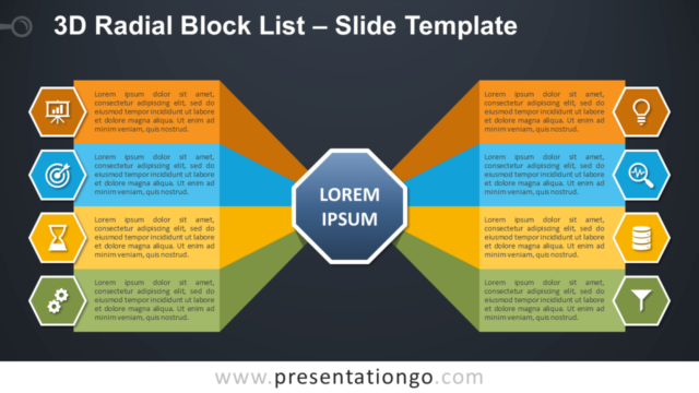 Lista de Bloques Radial en 3D Gráfico Gratis Para PowerPoint Y Google Slides