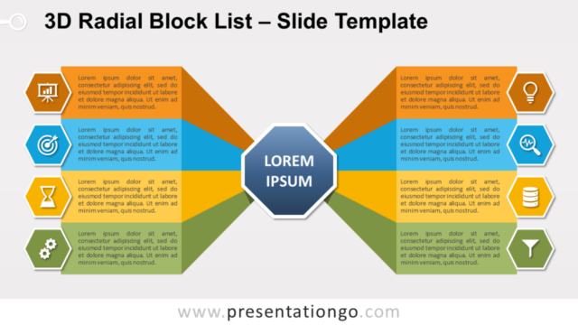 Lista de Bloques Radial en 3D Gráfico Gratis Para PowerPoint Y Google Slides