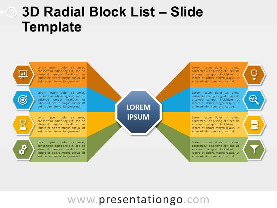 Lista de Bloques Radial en 3D Gráfico Gratis Para PowerPoint Y Google Slides