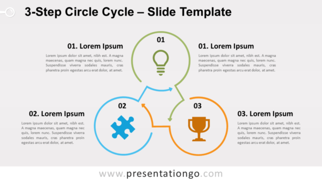 Ciclo de 3 Pasos en Círculos Gráfico Gratis Para PowerPoint Y Google Slides