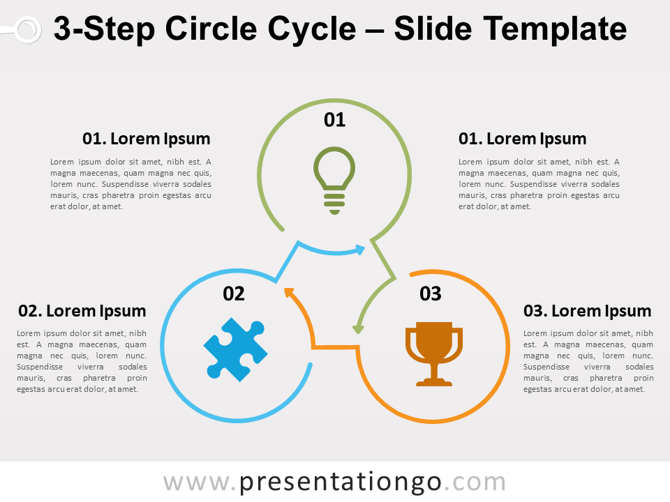 Ciclo de 3 Pasos en Círculos Gráfico Gratis Para PowerPoint Y Google Slides
