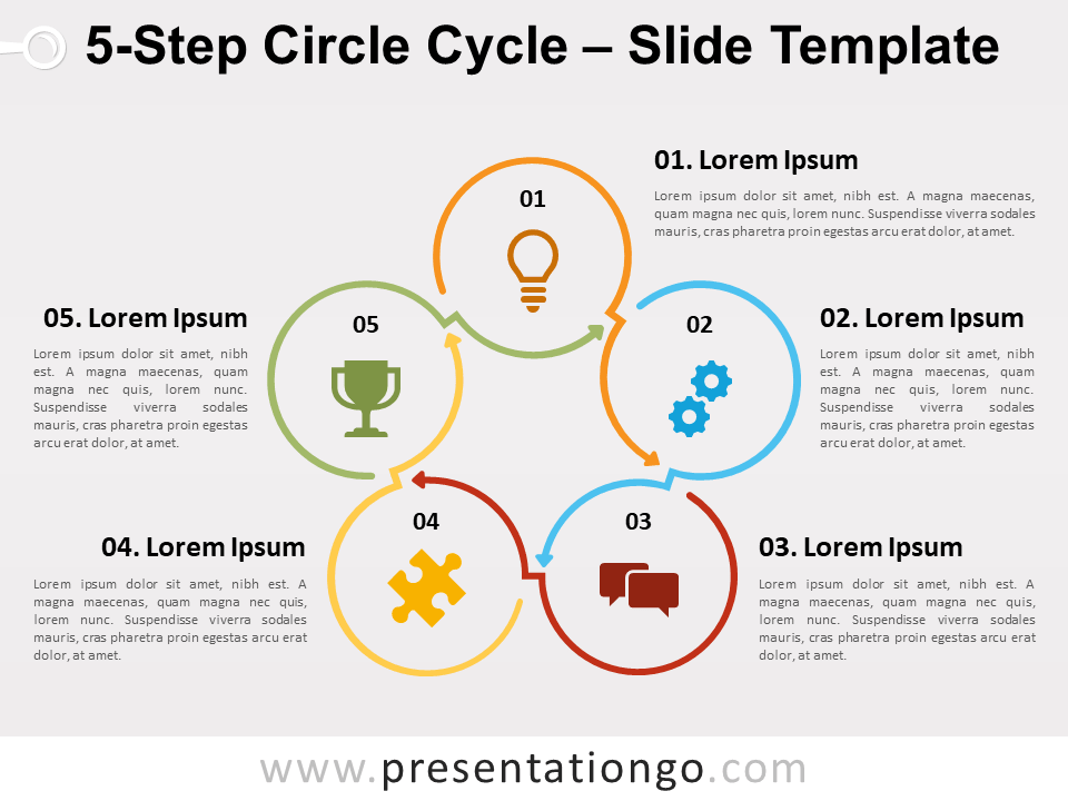 Ciclo de Círculos de 5 Pasos Gráfico Gratis Para PowerPoint Y Google Slides