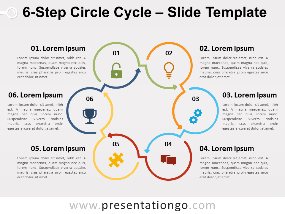 Ciclo de Círculos de 6 Pasos Gráfico Gratis Para PowerPoint y Google Slides