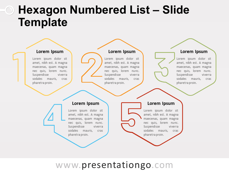 Lista Numerada de Hexágonos Gráfico Gratis Para PowerPoint Y Google Slides