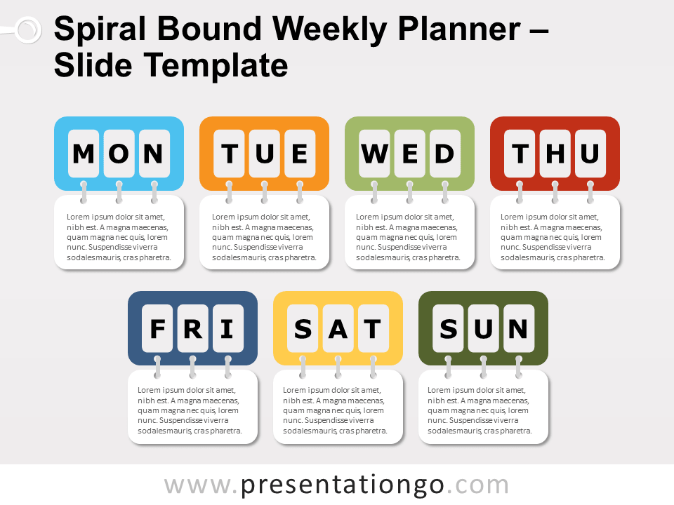 Planificación Semanal en Espiral Con Anillas Gráfico Gratis Para PowerPoint Y Google Slides