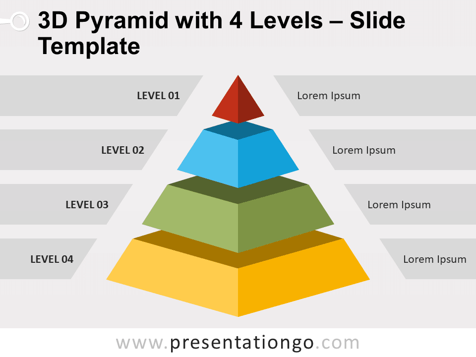 Pirámide en 3D Con 4 Niveles Diagrama Gratis Para PowerPoint Y Google Slides