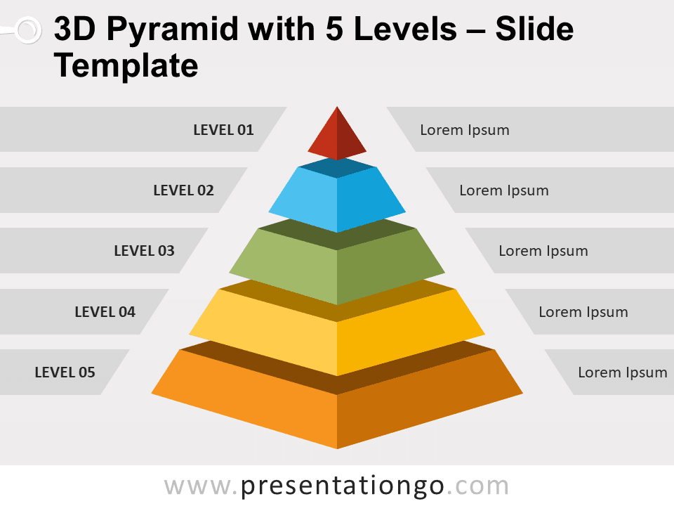 Pirámide 3D Con 5 Niveles Diagrama Gratis Para PowerPoint Y Google Slides