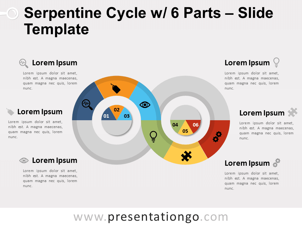 Serpentín Cíclico Con 6 Partes Diagrama Gratis Para PowerPoint Y Google Slides