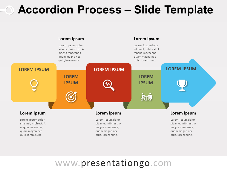 Proceso de Acordeón Con 5 Paneles Diagrama Gratis Para PowerPoint Y Google Slides
