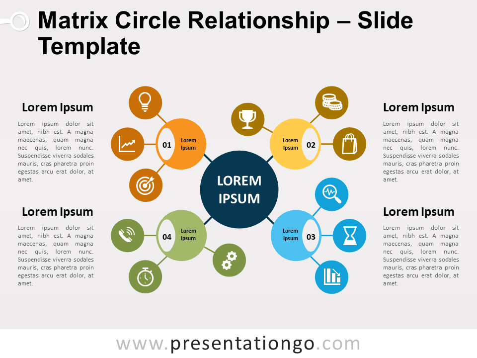 Relación de Círculos En Matriz Diagrama Gratis Para PowerPoint Y Google Slides