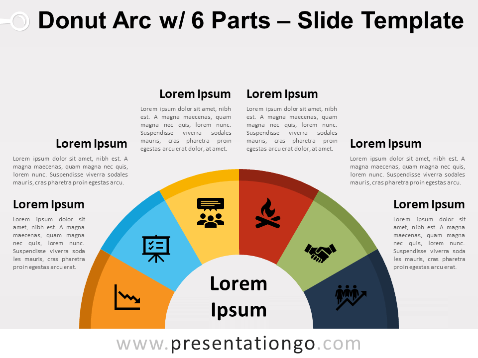 Arcos de Donut Con 6 Partes Diagrama Gratis Para PowerPoint Y Google Slides