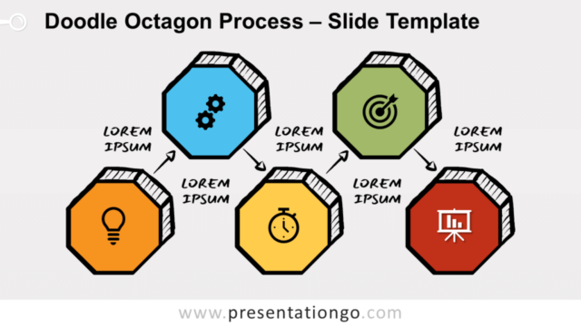 Proceso de Octágono de Garabatos Gráfico Gratis Para PowerPoint Y Google Slides