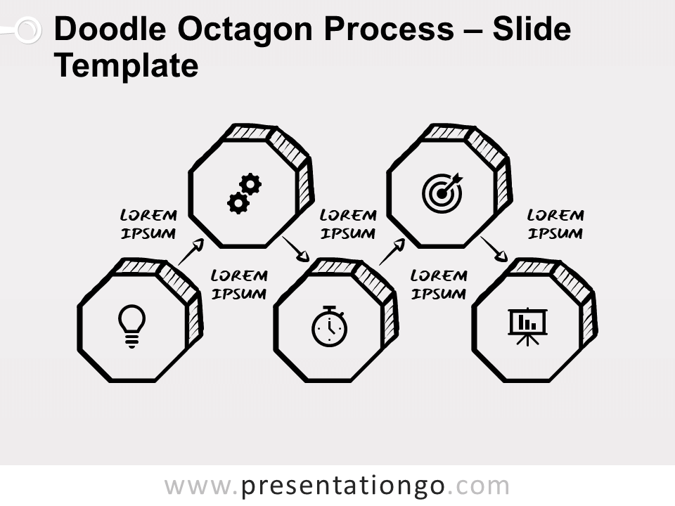 Proceso de Octágono de Garabatos Gráfico Gratis Para PowerPoint Y Google Slides