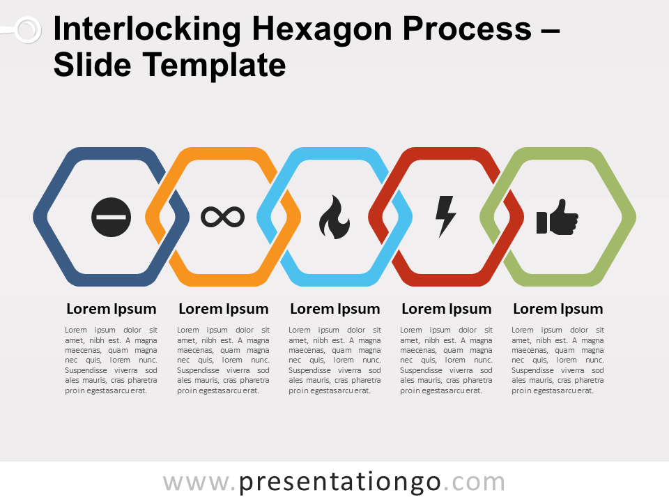 Proceso de Hexágonos Entrelazados Diagrama Gratis Para PowerPoint Y Google Slides