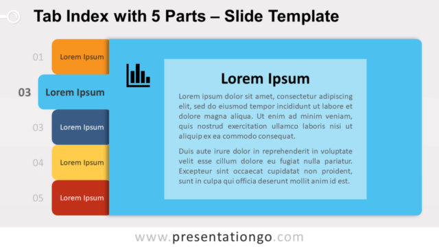 Índice de Pestañas Gráfico Gratis Para PowerPoint Y Google Slides - Ejemplo Con 5 Partes