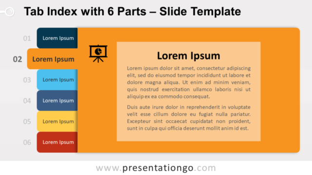 Índice de Pestañas Gráfico Gratis Para PowerPoint Y Google Slides - Ejemplo Con 6 Partes